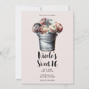 Ranunculus i plåtburk Rustik Glamour Rosa Sweet 16 Inbjudningar