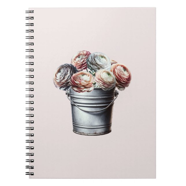 Ranunculus i Tin Pail Rustic Glam Rosa Anteckningsbok (Framsidan)