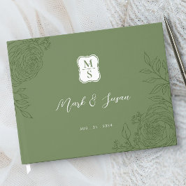 Ranunculus Linje Konst Monogram Bröllop  Gästbok