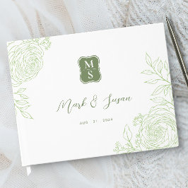 Ranunculus Linje Konst Monogram Bröllop  Gästbok