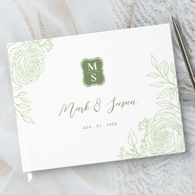 Ranunculus Linje Konst Monogram Bröllop  Gästbok (Skapare uppladdad)