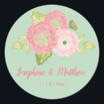 Ranunculus Mint Blommigt Wedding Stickers Runt Klistermärke<br><div class="desc">De här bröllopsklistermärkena har ranunculus-blommor. Du kan anpassa dessa klistermärken med namn och bröllop-datumet. Klicka på knappen "Anpassa" om du vill ha fler alternativ om du vill ändra texten storlek eller om du vill lägga till ytterligare text. Dessa klistermärken är idealiska för använda som klistermärken eller för att dekorera bröllopsfavoriter....</div>