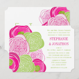 Ranunculus Ros Lime Fuchsia Modern Bröllopsinbjuda Inbjudningar