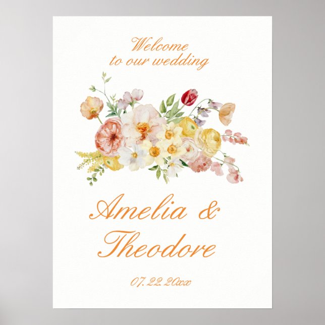 Ranunculus Trädgård Bröllop Välkomstskylt Poster (Framsidan)