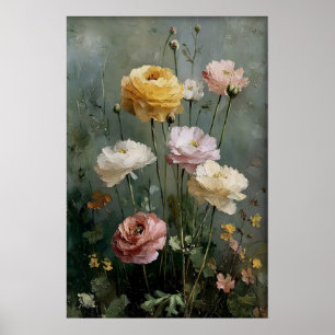 Ranunculus Väggkonst Utskrift, Antik Vår