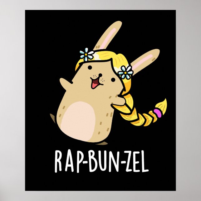 Rap-bun-zel Funny Bunny Pun Mörk BG Poster (Framsidan)