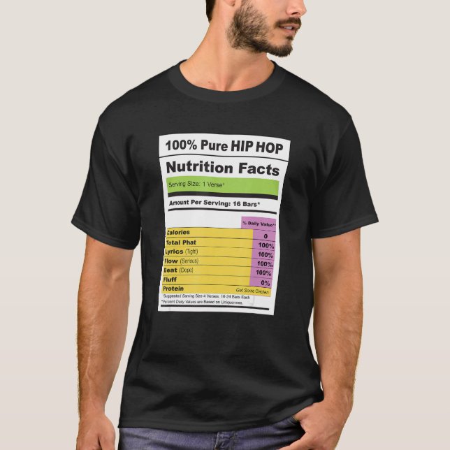 Rap Music HIP HOP Nutrition Facts Label T Shirt (Framsida)
