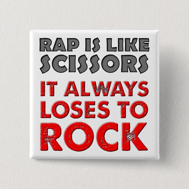 Rap Versus Rock Paper Scissors Rolig Knapp Märke (Framsida)