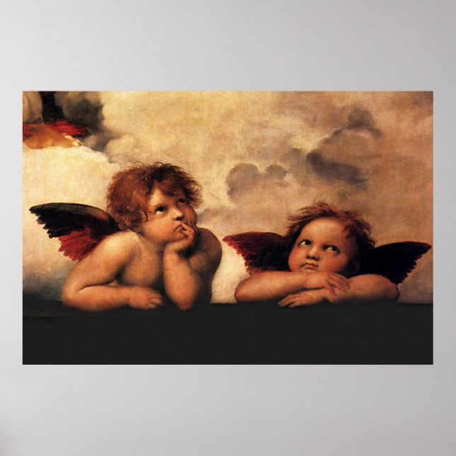 Raphael Cherubs Sistine Madonna 2 Änglar Poster (Framsidan)