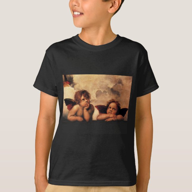 Raphael-Cherubs Sistine Madonna 2 änglar T Shirt (Framsida)