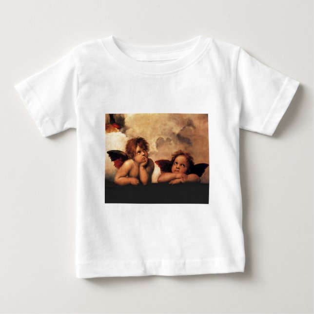 Raphael-Cherubs Sistine Madonna 2 änglar Tee Shirt (Framsida)
