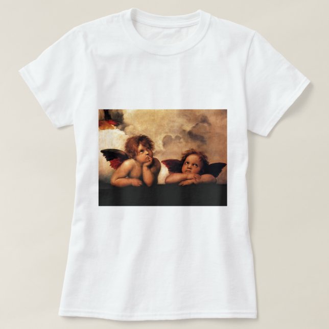 Raphael-Cherubs Sistine Madonna 2 änglar Tee Shirt (Design framsida)