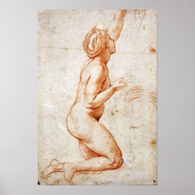 Raphael - Knästående figur kvinna med sin vänstra  Poster (Framsidan)