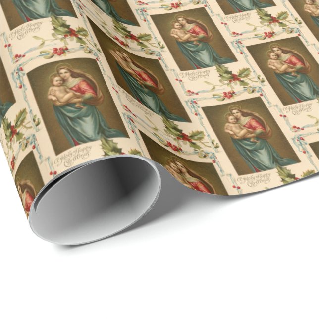 Raphael Madonna Kristus Child Religiösa Vintage Presentpapper (Rullad Hörn)