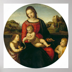 Raphael - Mary med barn John Baptist och en Heliga Poster