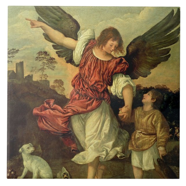 Raphael och Tobias, 1507-8 (olja på panel) Kakelplatta (Framsidan)