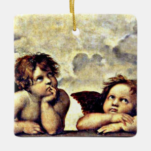 Raphael: Putti, Detail från Sistine Madonna, Julgransprydnad Keramik