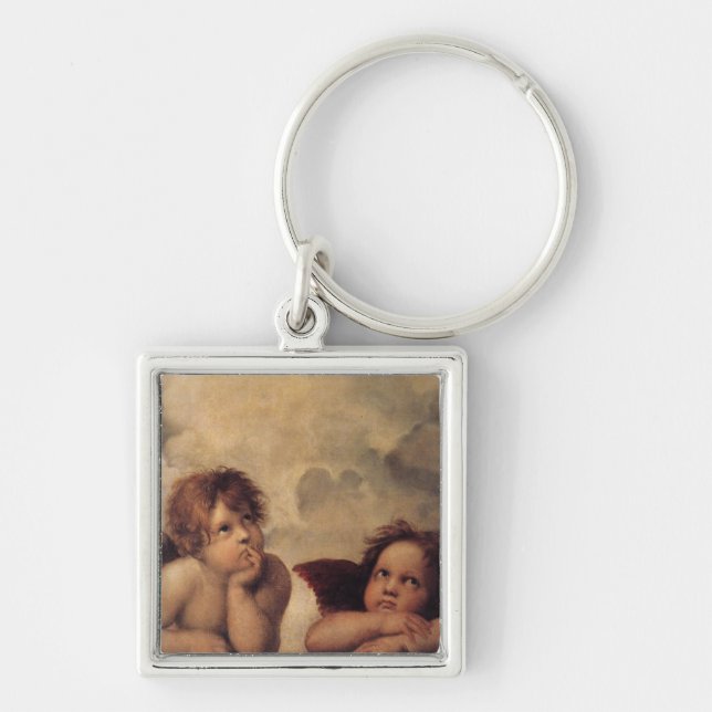 Raphael,Sistine Cherub Fyrkantig Silverfärgad Nyckelring (Framsidan)