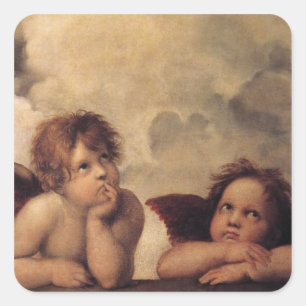 Raphael,Sistine Cherub Fyrkantigt Klistermärke