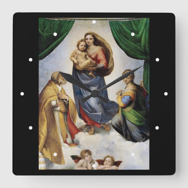 Raphael , Sistine Madonna Fyrkantig Klocka (Framsida)