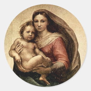 Raphael "Sistine Madonna" specificerar (circa Runt Klistermärke