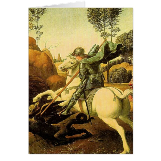 Raphael "St George och draken" (circa 1505) Hälsningskort (Framsidan)