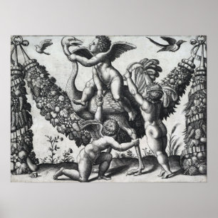 Raphael - Tre änglar framför en stor girlang Poster