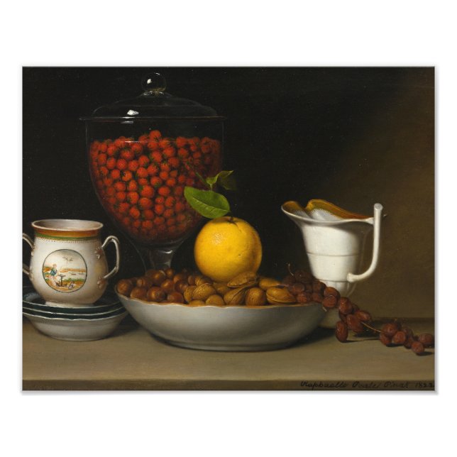 Raphaelle Peale - still Life - Jordgubbar, Nöt, Fototryck (Framsidan)