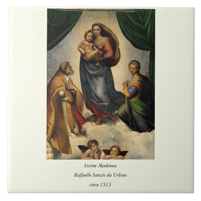 Raphaels klassiska "Sistine Madonna" (circa 1513) Kakelplatta (Framsidan)