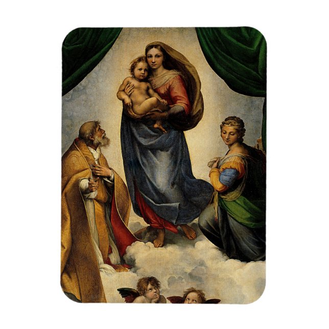Raphaels klassiska "Sistine Madonna" (circa 1513) Magnet (Vertikal)
