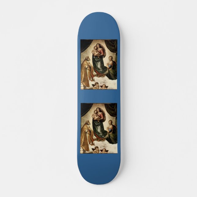 Raphaels klassiska "Sistine Madonna" (circa 1513) Old School Skateboard Bräda 21,6 Cm (Framsida)