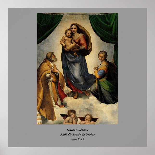 Raphaels klassiska "Sistine Madonna" (circa 1513) Poster (Framsidan)