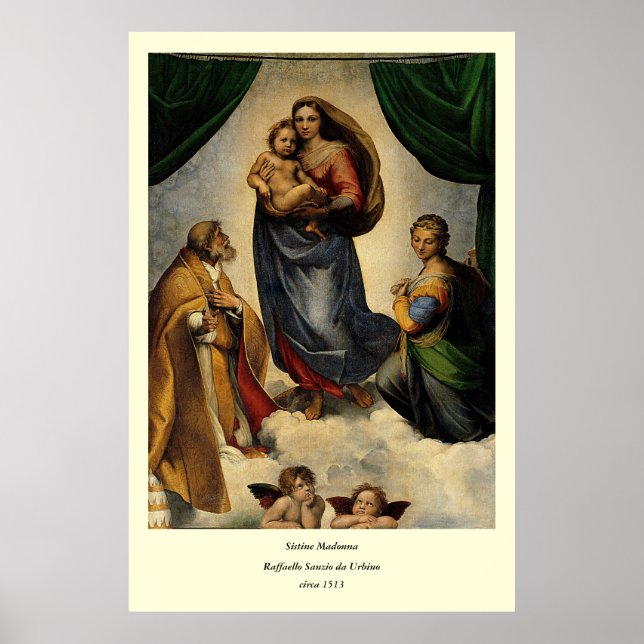 Raphaels klassiska "Sistine Madonna" (circa 1513) Poster (Framsidan)