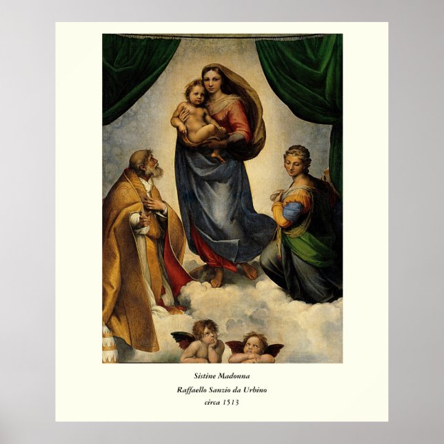 Raphaels klassiska "Sistine Madonna" (circa 1513) Poster (Framsidan)