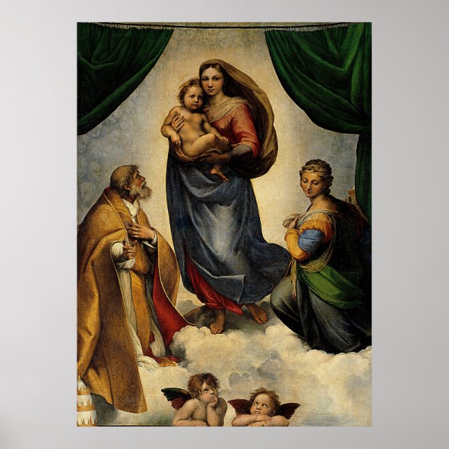 Raphaels klassiska "Sistine Madonna" (circa 1513) Poster (Framsidan)