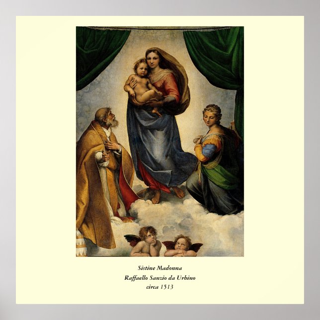 Raphaels klassiska "Sistine Madonna" (circa 1513) Poster (Framsidan)