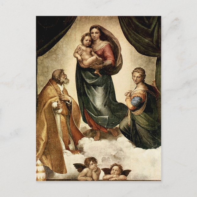 Raphaels klassiska "Sistine Madonna" (circa 1513) Vykort (Framsida)