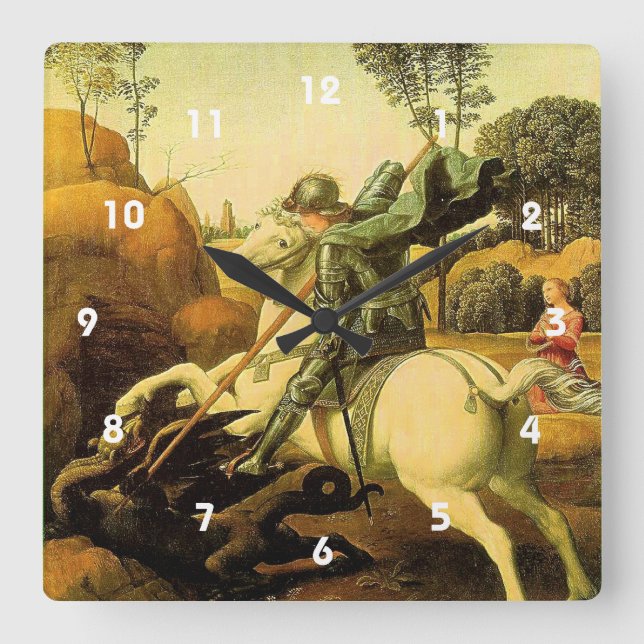 Raphaels "St. George och Dragon" (circa 1505) Fyrkantig Klocka (Framsida)