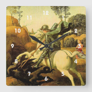 Raphaels "St. George och Dragon" (circa 1505) Fyrkantig Klocka
