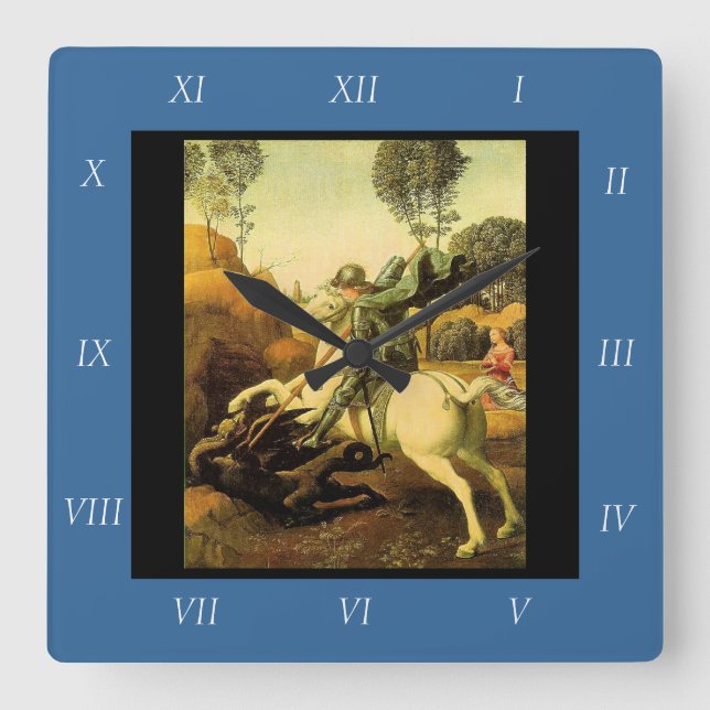 Raphaels "St. George och Dragon" (circa 1505) Fyrkantig Klocka (Framsida)