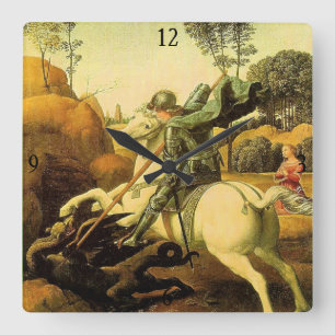 Raphaels "St. George och Dragon" (circa 1505) Fyrkantig Klocka