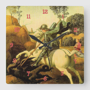 Raphaels "St. George och Dragon" (circa 1505) Fyrkantig Klocka