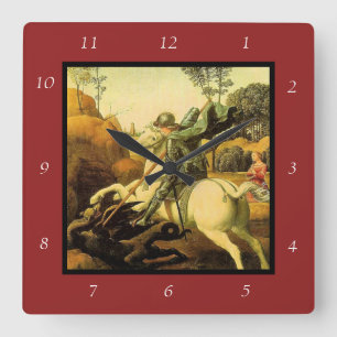 Raphaels "St. George och Dragon" (circa 1505) Fyrkantig Klocka