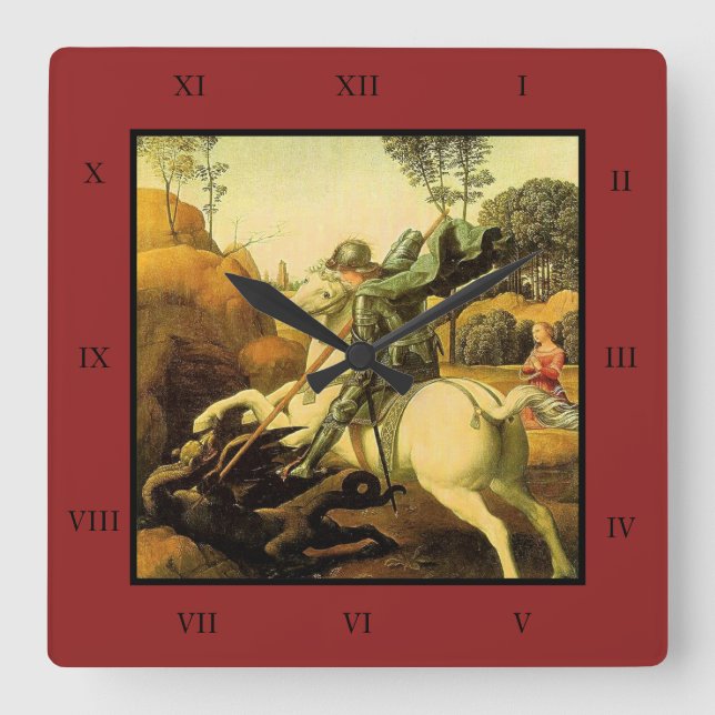 Raphaels "St. George och Dragon" (circa 1505) Fyrkantig Klocka (Framsida)