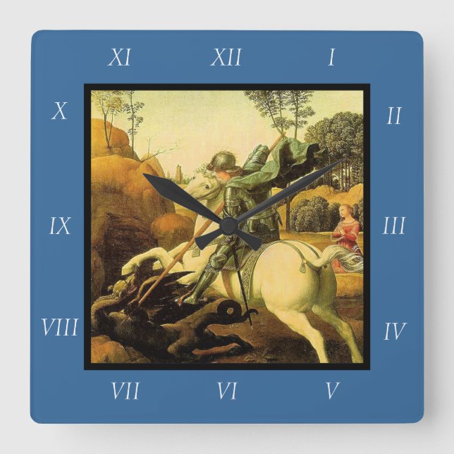 Raphaels "St. George och Dragon" (circa 1505) Fyrkantig Klocka (Framsida)
