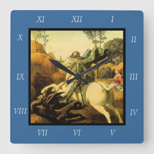 Raphaels "St. George och Dragon" (circa 1505) Fyrkantig Klocka