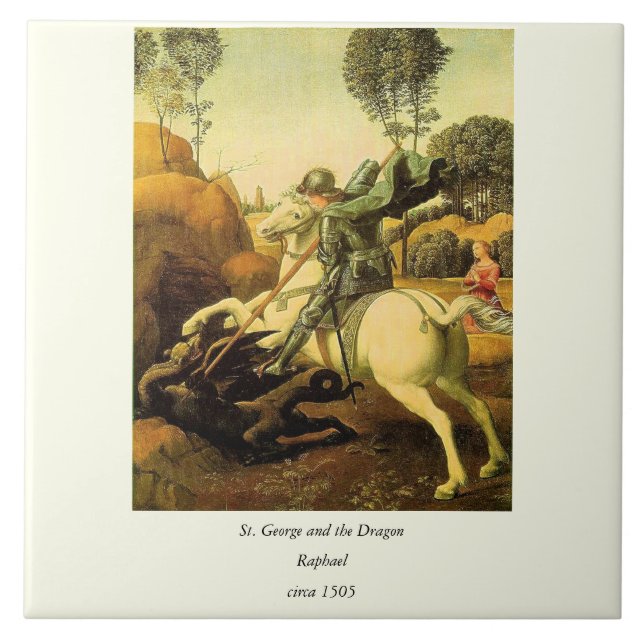 Raphaels "St. George och Dragon" (circa 1505) Kakelplatta (Framsidan)