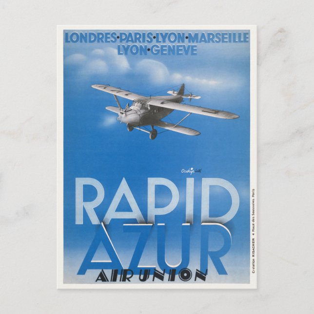 Rapid Azur France Vintage Poster 1932 Vykort (Framsida)