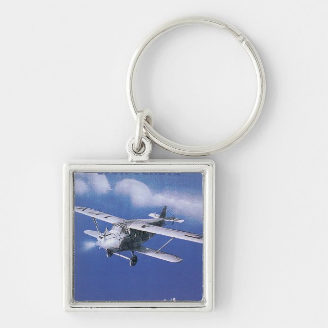 Rapid Azur Fyrkantig Silverfärgad Nyckelring (Framsidan)