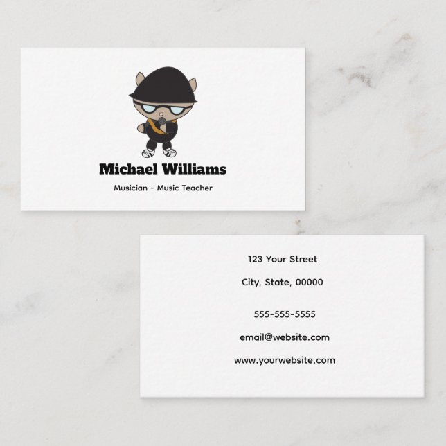 Rapper Cat Musician Personalize Visitkort (Fram/baksida)